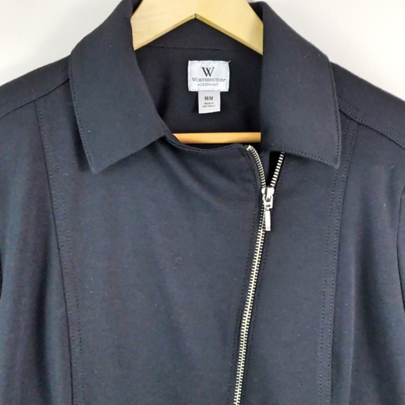 Moto Style Asymmetric Zip Knit Jacket Blazer - Picture 2 of 7